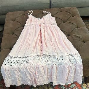Elegant Pink Lace Trim Women's Casual Dress